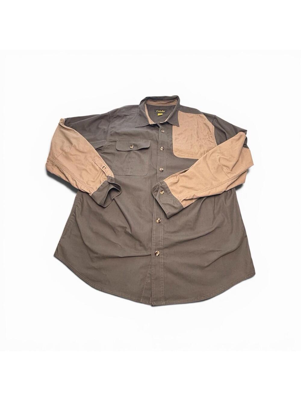 Cabela’s Men’s XL Regular Button Up Shirt Brown Tan Colorblock Outdoor Hunting